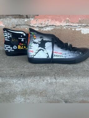 Special Edition Converse x Banksy Hand Painted High Top Sneakers limited edition